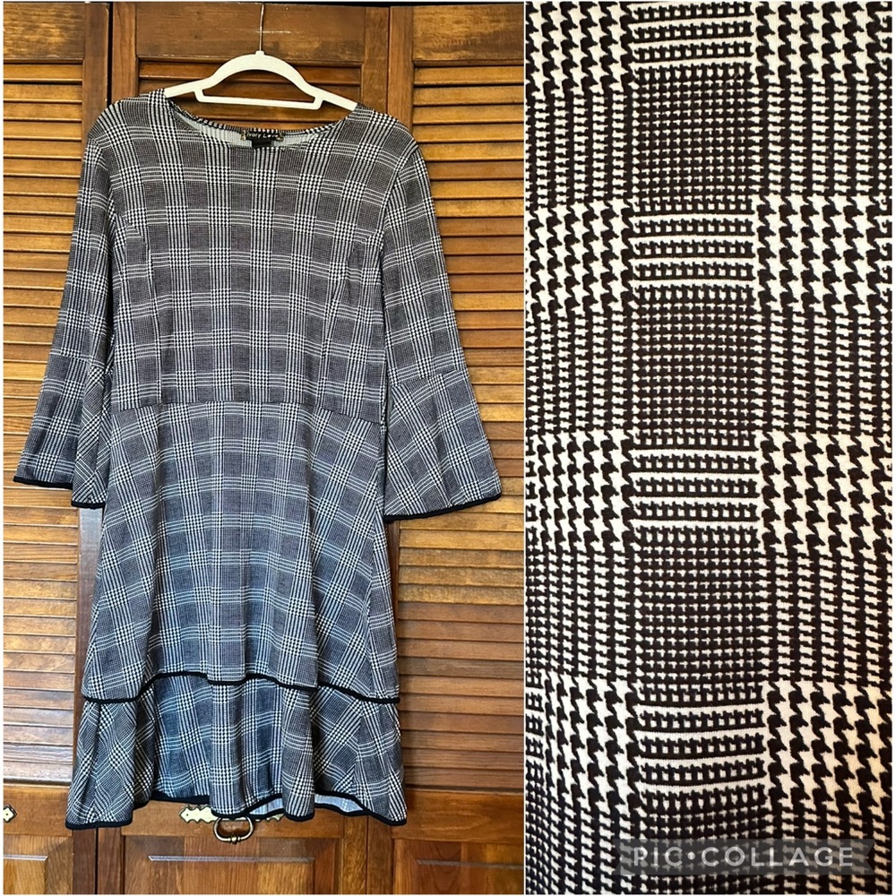 Ivory Love herringbone bell sleeve check dress in size medium
